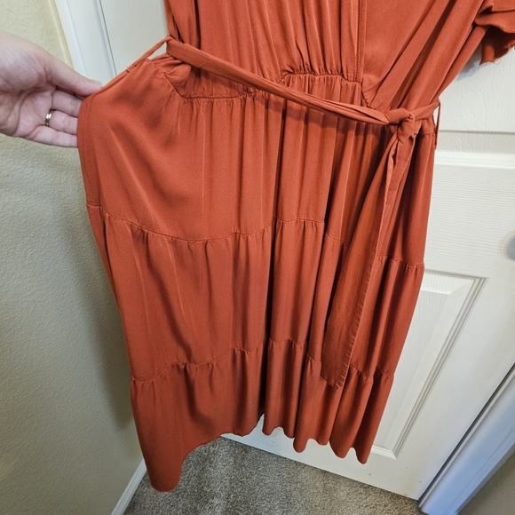 Simplee Plus Rust Orange Midi Dress Tiered Skirt 3XL - Picture 10 of 16